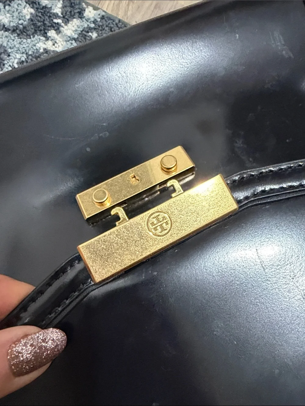 Tory Burch Structured Black Leather Top-Handle Satchel with Gold-Tone Lock